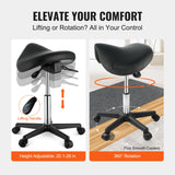 SucceBuy Ergonomic Saddle Stool w/ 5 Swivel Casters 360° Rotation 20.1-28 in Height Adjustable