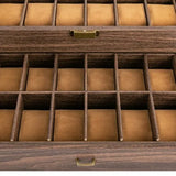 Double-Layer Wood Grain 24-Watch Box Mens Jewelry Holder W/ Drawer