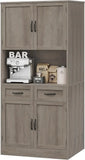 Modern Tall Kitchen Storage Cabinet with Microwave Stand and Buffet Sideboard