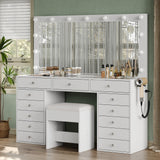 Bedroom Makeup Vanity Desk with Led Mirror, 13 Drawers