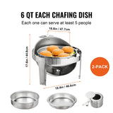 SucceBuy Roll Top Chafing Dish Buffet Set 6 Qt 2 Pack Stainless Steel Chafer with 2 Full Size Pans