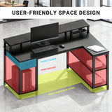 JHK L Shaped Gaming Desk with USB Charging Ports & LED Lights Reversible Desks Computer Gamer Table