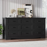 Black Dresser for Bedroom, 59'' Wide Chest of Drawers with Natural Wood