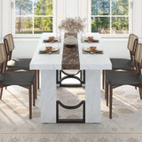 71 Large Marble-Color Rectangular Dining Table for 6-8, Elegant White Marble Top for Home