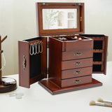5 Tiers 4 Drawers Wooden Jewelry Storage Box with Mirror for Necklace