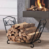 Black Indoor Outdoor Fireplace Stand Firewood Holder Folding Log Storage Rack