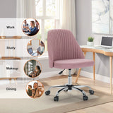 JHK Armless Small Desk Office Chair Cute Vanity Swivel Chair with Back Modern Fabric with Wheels Swivel