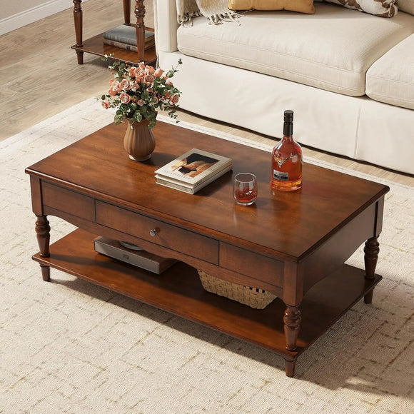 Vintage Solid Wood Coffee Table with 2 Drawers & Storage Shelf – MD DC ...