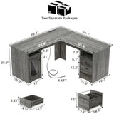 L Shaped Desk with Drawers, 60 Inch Corner Computer Desks with USB Charging Port