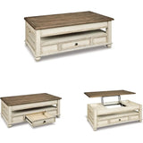 Vintage Inspired Rectangular Lift Top Coffee Table w/ Storage, White&Brown