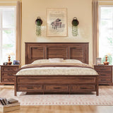 Farmhouse Queen Size Bed Frame with 52" Tall Headboard, Wood Platform