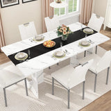 71 Inch Rectangular Dining Table for 6-8 People, Farmhouse Wood Kitchen Table with Wooden Legs