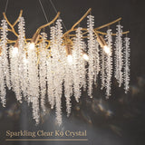 Modern Gold Tree Branch Chandelier, 60cm Adjustable K9 Crystal Raindrop