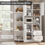 Standalone Farmhouse-Style Kitchen Pantry Cabinet with Hutch, Doored & Shelves