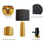 Set of 2 Modern Table Lamps for Living Room Bedroom w/ Black Grid Shade