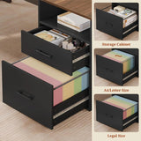 Walnut Executive Desk With Power Outlet Drawers Lateral File Cabinet Adjustable