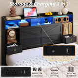 Full Bed Frame With Storage Headboard, Farmhouse Wood Bed Frame Full Size With 4 Drawers