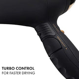 Hair dryer for professional use, ceramic + ionic technology, black gold color,