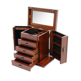 5 Tiers 4 Drawers Wooden Jewelry Storage Box with Mirror for Necklace
