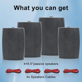 Herdio 4PCS 6.5'' 800W Passive Outdoor Speakers Wired Waterproof 2-Way Wall Mounte