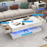 Modern Stylish Coffee Table w/ LED lights, Double-Layer Design for Living Room