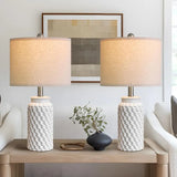 White Modern Ceramic Bedside Lamp Set of 2 for Bedroom Decor