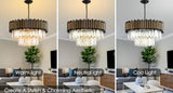 Modern Crystal Chandelier 12-Light Black for Dining Room Living Room Round  Ceiling