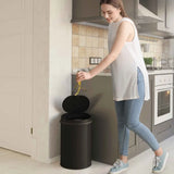 8 Gallon Round Sensor Trash Can with Deodorizer, Matte Black Stainless Steel, Touchless Automatic Lid