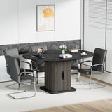 Extendable Black Round Conference Table 43-59in Storage Fluted Wood Slide Doors Office