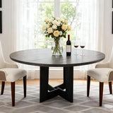 Round Dining Table for 4, 43.3" Wood Kitchen Table with Cross Base
