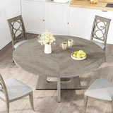 Round Dining Table for 4-6 People Space Saving Rustic Wooden Kitchen Table