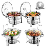 SucceBuy 5 Qt 2 4 Pack Round Chafing Dish Buffet Set Stainless Steel Chafer w/ 4 Full Size Pan