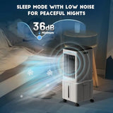 Portable evaporative air cooler for indoor use with 6 ice packs, remote, 12H