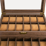 Double-Layer Wood Grain 24-Watch Box Mens Jewelry Holder W/ Drawer