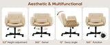 TCGBKAF Beige Criss Cross Chair with Adjustable Arms PU Leather Swivel Vanity Chair with Side Pockets Ergonomic Cross Legged Office Chair with Wheels Adjustable Height Computer Desk Chair