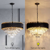 Modern Black & Gold Crystal Chandelier, Dimmable 5-Tier Round K9 Crystal Chandelier