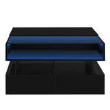 Lift-Top Coffee Table with 2 Drawers And Glass Top for Living Room