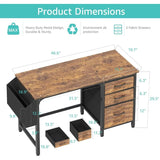 Computer Desk with Fabric File Drawers Cabinet 47 Inch Reversible Home Office Desks
