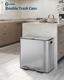 Kitchen Step Trash Bin 2 x 10.6 gal (2 x 40 L) Garbage Can for Dual Compartment Recycling Stainless