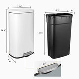 Homfa 30L Stainless Steel Step Trash Can Kitchen Garbage Can W/ Soft Close, Black,White, Silver, Gray, Red