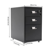 3 -Tiers  Vertical File Cabinet Metal Mobile File Cabinet with Lock