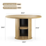 43" Round Dining Table for 4 People, Small Wood Kitchen Table with Sturdy Metal Base