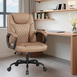 Ergonomic PU Leather Executive Office Chair Adjustable Height Rocking 360° Swivel Wheels Brown