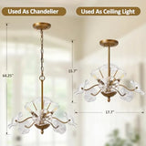 Modern Gold Chandelier, Vintage Flower Glass Pendant Light Fixture