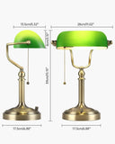 Green Glass Bankers Desk Lamp for Study, Office, LED Bulb Included