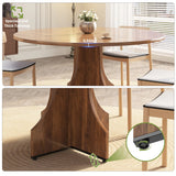 Farmhouse 47-Inch Round Kitchen Table for 4-6 People Adjustable Feet Wood Dining Table