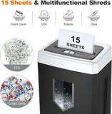 15-Sheet Crosscut Paper Shredder, 40 Mins Heavy Duty, Anti-Jam, P-4 Security