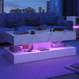 Modern Stylish Coffee Table w/ LED lights, Double-Layer Design for Living Room