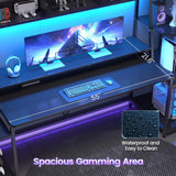 Gaming Desk 78.8'' with LED Lights, Hutch and Storage Shelves, Computer Desk with Monitor Stand,