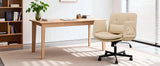 TCGBKAF Beige Criss Cross Chair with Adjustable Arms PU Leather Swivel Vanity Chair with Side Pockets Ergonomic Cross Legged Office Chair with Wheels Adjustable Height Computer Desk Chair